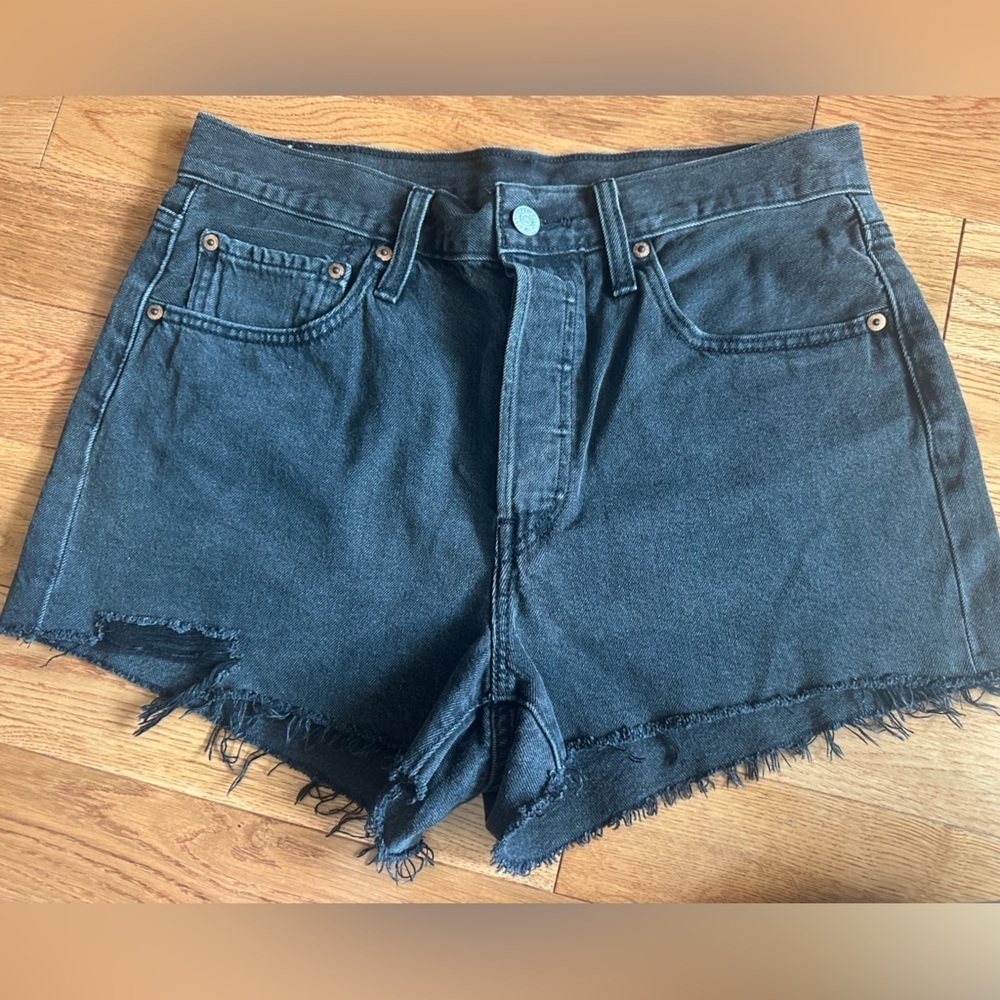 Levi's Charcoal Denim Frayed Shorts - Picture 2 of 2